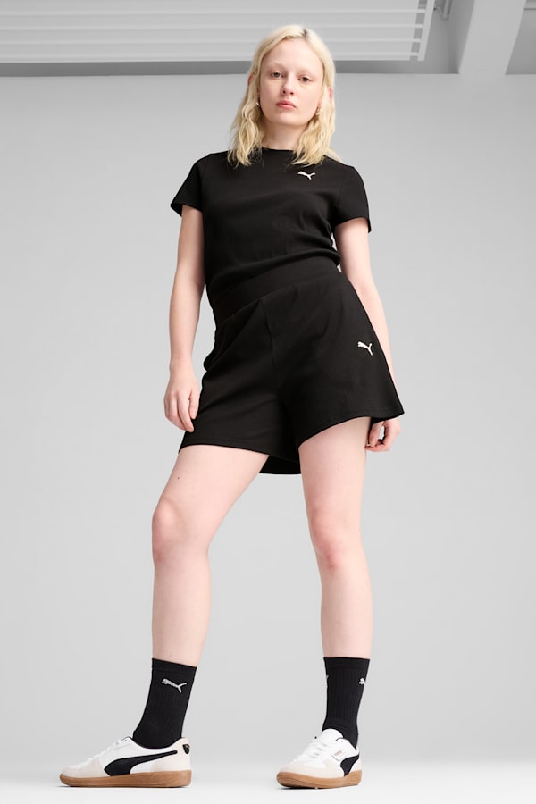 ESS ELEVATED 5" High-Rise Rib Shorts Women, PUMA Black, extralarge